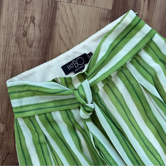 PatBO Green Striped Wide Leg Tie Waist Pants Resort Wear Palazzo Trousers Sz. 0 - Picture 13 of 15